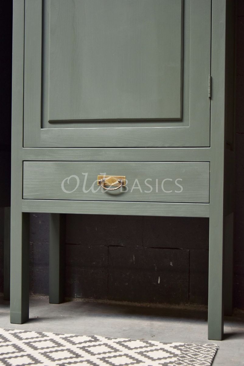 Detail van Set Smalle Kasten Vertou, 1 deuren, RAL7009, groen, grijs, materiaal hout